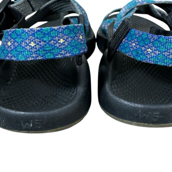 CHACO Womens Toe Loop Sandal Size 5 Blue Geometric Adjustable Strap Casual - Picture 6 of 7